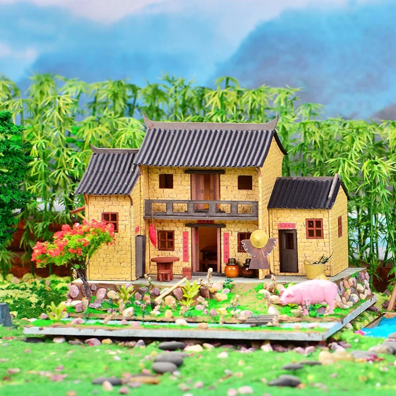 Casa De Vacaciones De Montaña China Para Construir Uno Mismo: Modelo 3d De Cabaña De Madera Rústica.