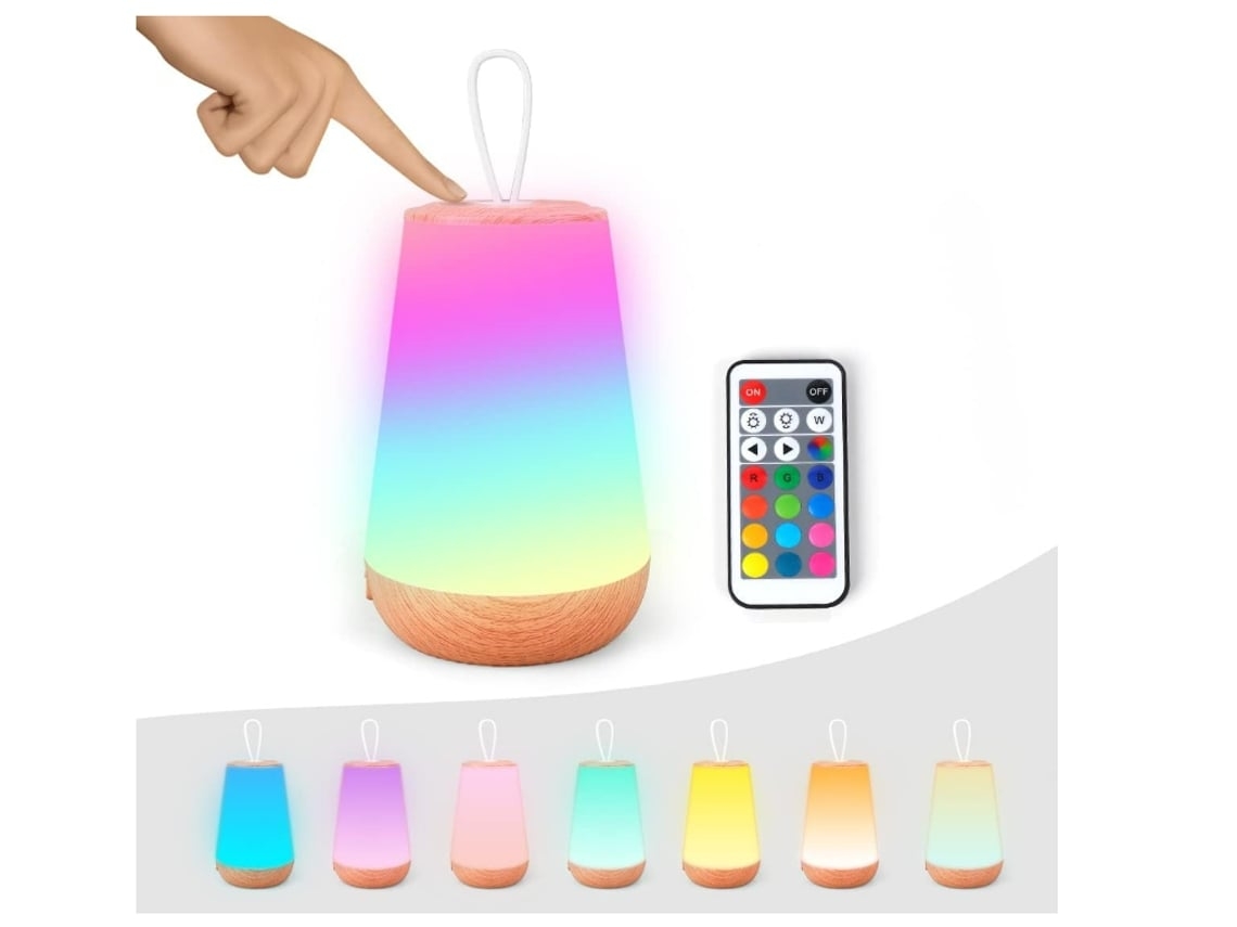 Luz de noche recargable por USB, lámpara de noche regulable con control remoto y luz portátil blanca que cambia de color RGB Vledary