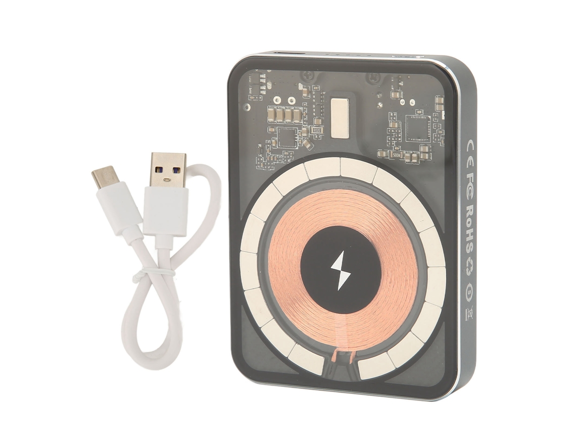 Carregador Portátil De Bateria Magnética Sem Fio 5000mah Com Sensor De Temperatura Ntc Shell Transparente