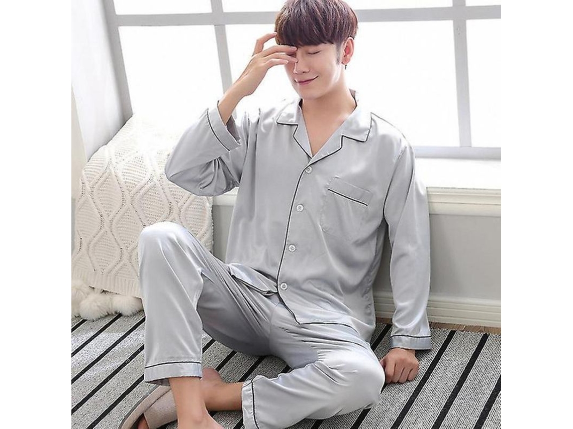 Conjunto De Pijamas De Seda Negra Para Hombre Jm Junemaist Manga Larga Tallas L Xl Xxl Xxxl Xxxl Pijama De Hombre De Plata