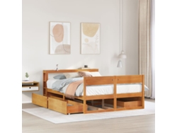 Cama Sin Colchón Madera Maciza De Pino Marrón Cera 120x200 Cm