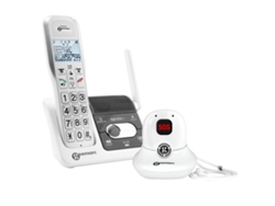 Teléfono para personas mayores con timbre amplificado y colgante SOS blanco Geemarc