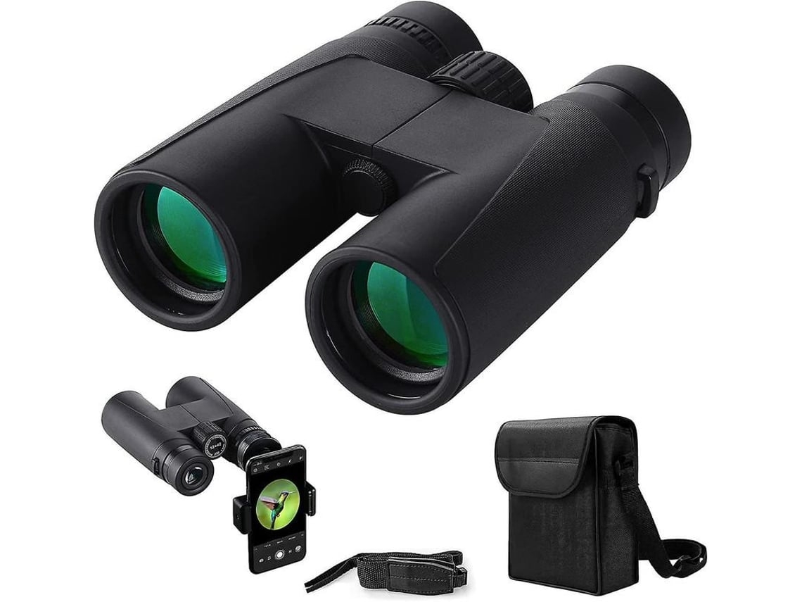 Binóculos 12x42 Hd Binóculos Incluindo Bolsa De Transporte Alça De Transporte E Adaptador De Smartphone Prismas Bak4 E Filme Verde Fmc Facpoet