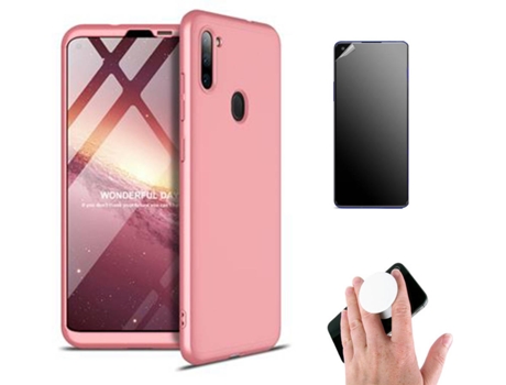 Kit Carcasa Y Protector Samsung M11 Ultimatte Slim Armor 360º Y Popsocket Rosa
