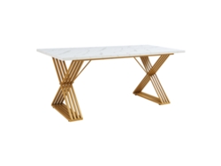 Mesa de comedor Hujaari para 6 personas, aspecto mármol, blanco/dorado [EN.CASA]