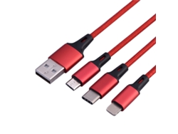 Cable De Datos De Carga Rápida 3 En 1 De 1.2 M Para Iphone Android Cable De Cargador Usb Rojo 2a