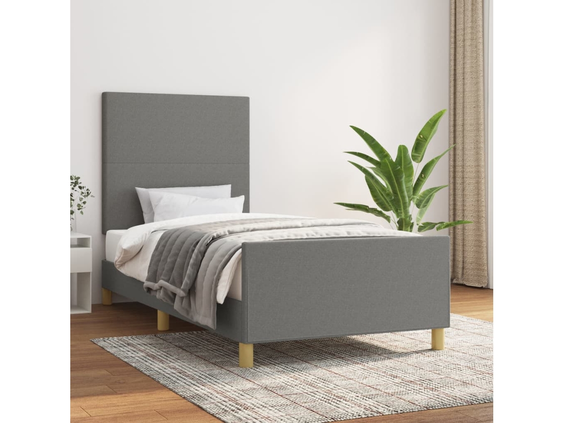 Estructura De Cama Sin Colchón Tela Gris Oscuro 90x200 Cm