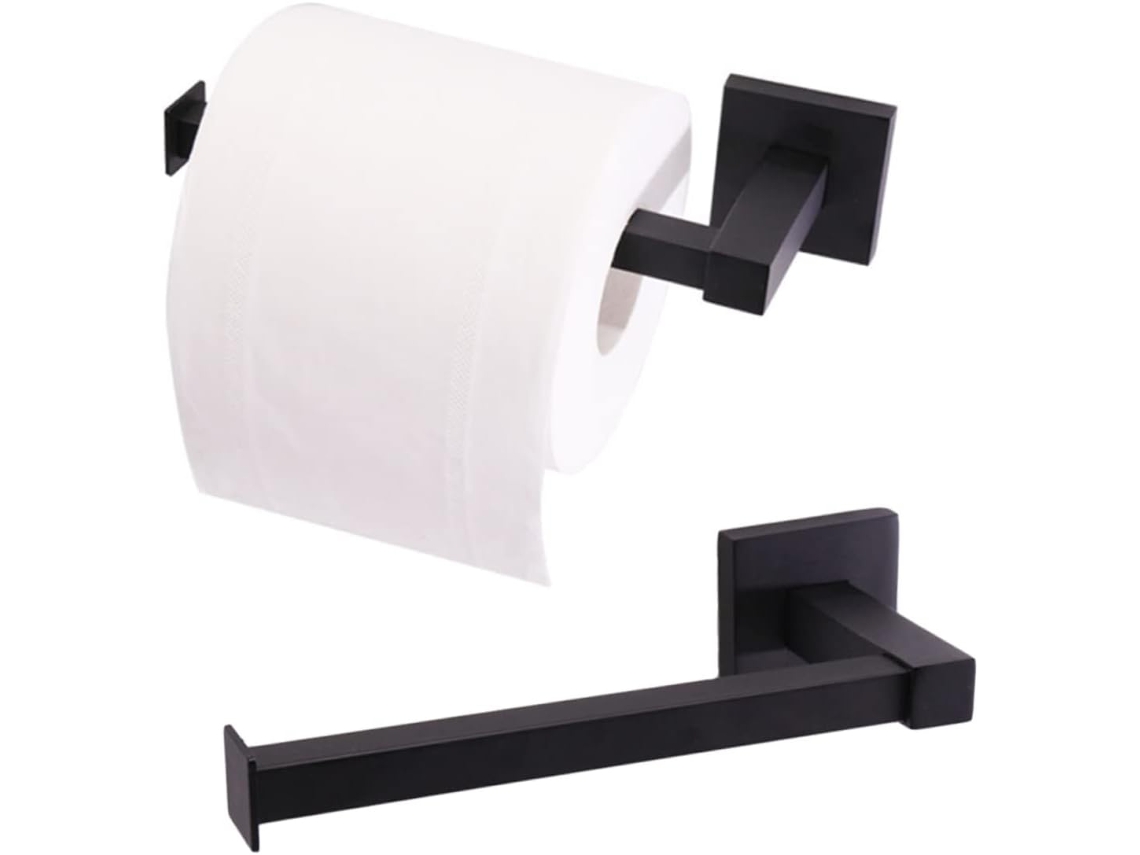 Portarrollos De Papel Higiénico Cuadrado Negro Para Baño Con Perforaciones, Fácil Instalación Y
