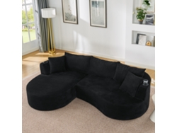 Sofá 3 Lugares Preto Com Chaise Esquerda, Porta-copos E Design Curvo