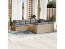 Conjunto de sofá de jardín de 11 piezas con cojines, mimbre sintético beige, DKD Home Decor