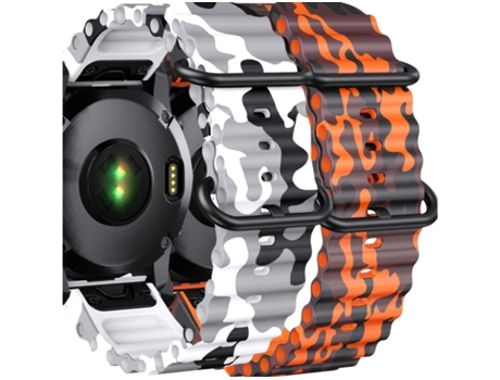 Correa Ocean Waves para Garmin Tactix 7 Blanco Militar y Naranja Militar Pack 2X VEANXIN