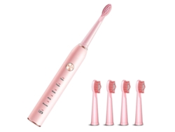 Cepillo de dientes eléctrico sónico recargable con cabezales de cepillo (rosa)