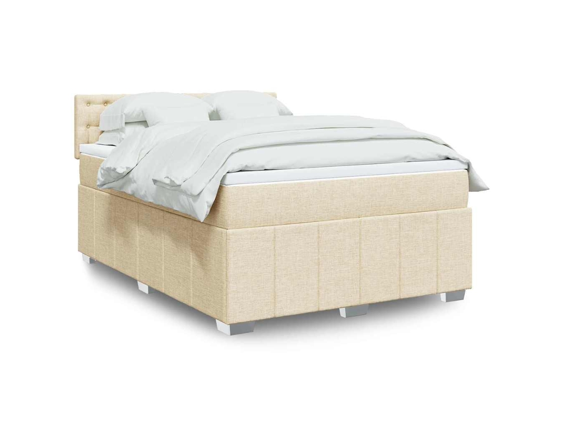 Cama Box Spring Con Colchón Tela Color Crema 140x190 Cm