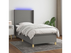 Cama Box Spring Colchón Y Luces Led Tela Gris Oscuro 100x200 Cm
