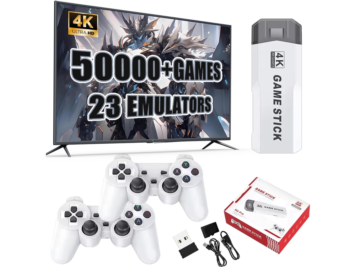Consola Retro M2 Hdmi 4k 50.000 Jogos Clássicos | 2 Comandos Sem Fios | Plug Play 256gb Zruxe (23 Emuladores)