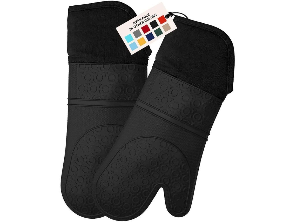 2026-40400-guantes De Horno De Silicona Largos Resistentes Al Calor 450°f Con Forro Acolchado Y Agarre Antideslizante, 1 Par, Negro
