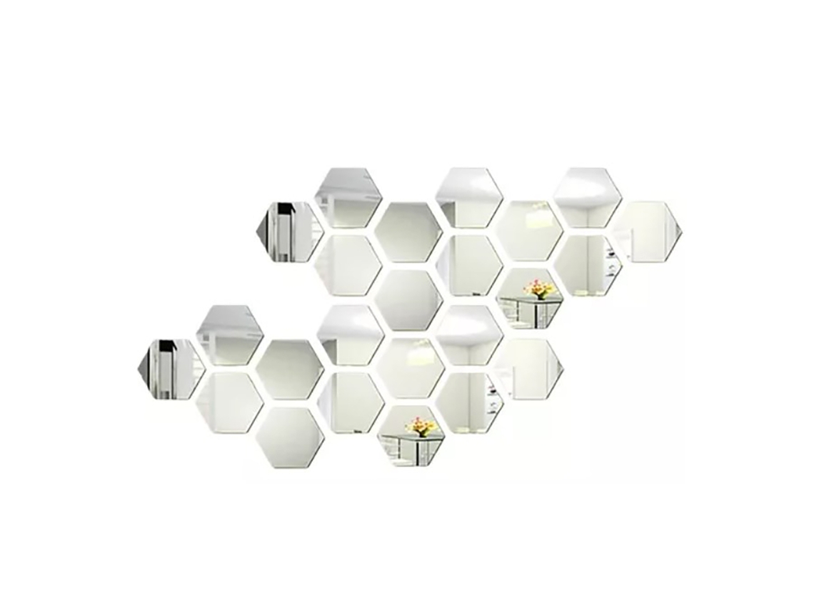 Baok - 24 pegatinas hexagonales de espejo acrílico para decorar las paredes de la sala de estar, el dormitorio y el hogar.