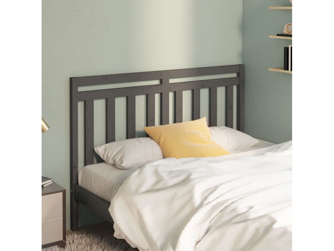 Cabecero De Cama Madera Maciza De Pino Gris 126x4x100 Cm
