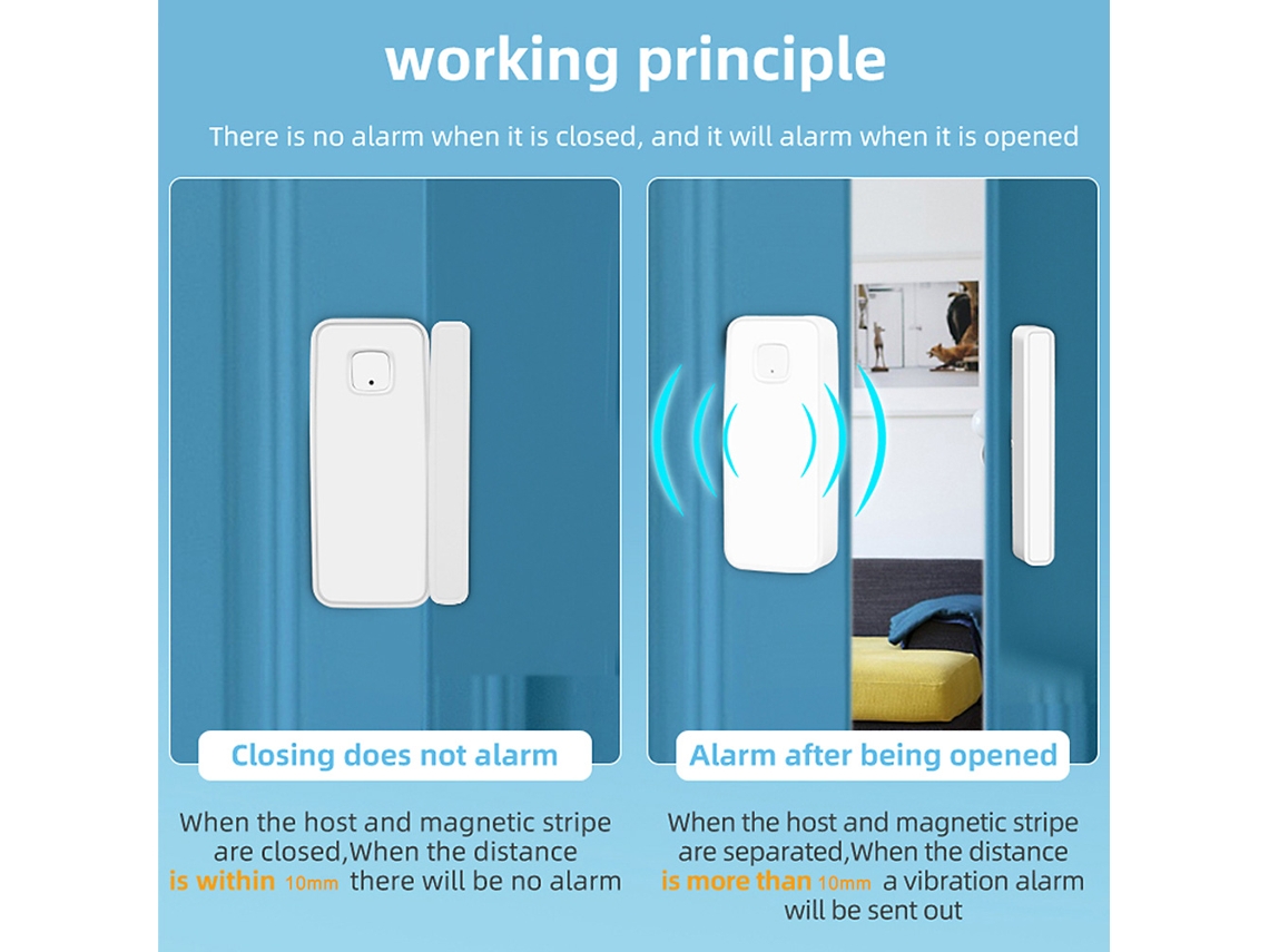 Sensor Inteligente Para Puertas Y Ventanas Con Control Mediante La Aplicación Tuya, Alarma De Seguridad Para El Hogar.