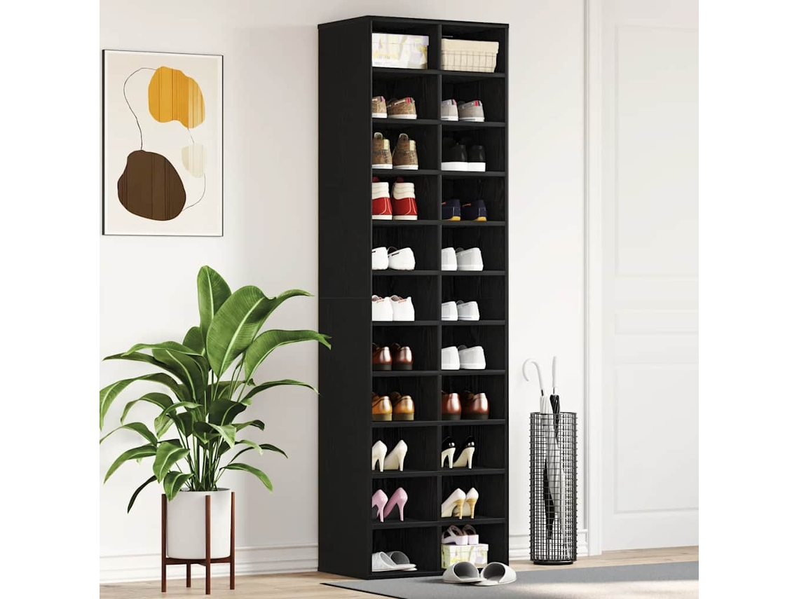 Zapatero | Armario Zapatero De Madera Contrachapada Roble Negro 54x34x183 Cm