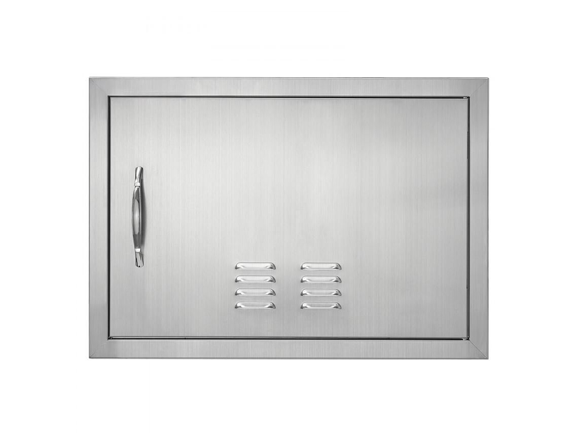 Puerta de acero inoxidable de 610 x 432 mm con rejilla y ventilación para cocinas exteriores Tekmaquinas