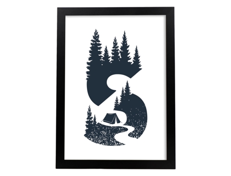 Letra S Con Bosque, Sendero Y Tienda De Campaña. Naturaleza.Posters De Letras Con Diseño. Sin Marco