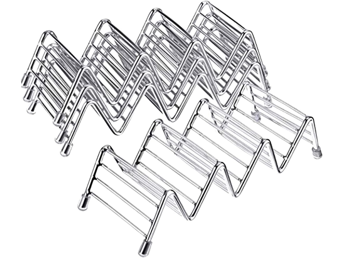 Rejillas para tacos de acero inoxidable, diseñadas para sostener tacos en posición vertical, aptas para tacos duros y blandos, perfectas para fiestas los martes.