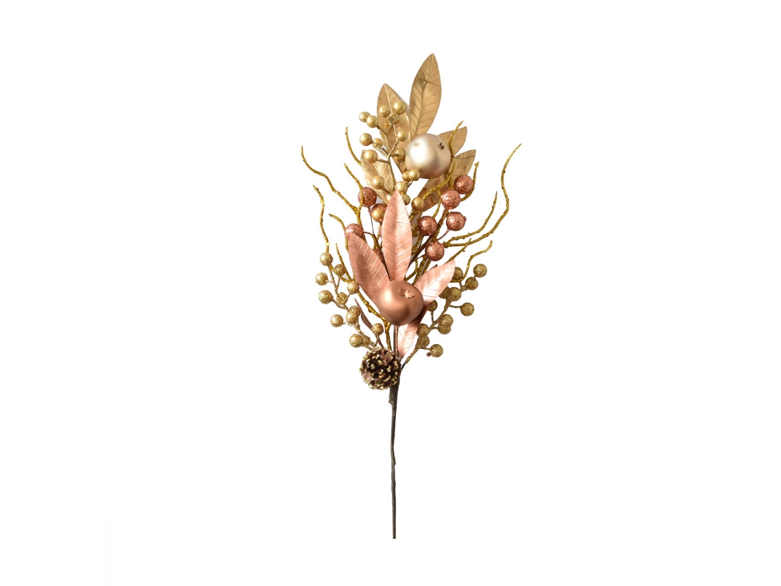 Adorno Navideño Artificial Con Bayas Y Rama Floral Dorada, 45 Cm, Para Fiestas Navideñas.