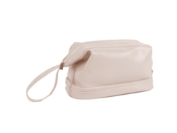 Neceser de viaje doble para mujer, de piel blanca (14 x 17,8 x 23,9 cm)