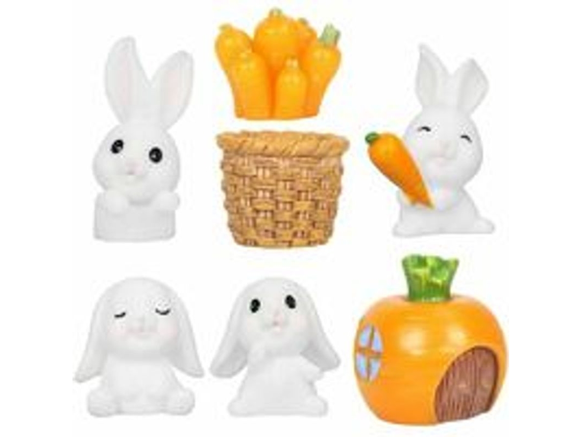 Conjunto De 7 Figuritas De Conejos En Miniatura Para Jardín De Hadas Y Decoración De Pascua.