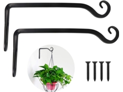 2 Ganchos Pared Hierro Negro Para Soporte Planta Cesto Colgante Casa Pájaro Linterna Campana Viento