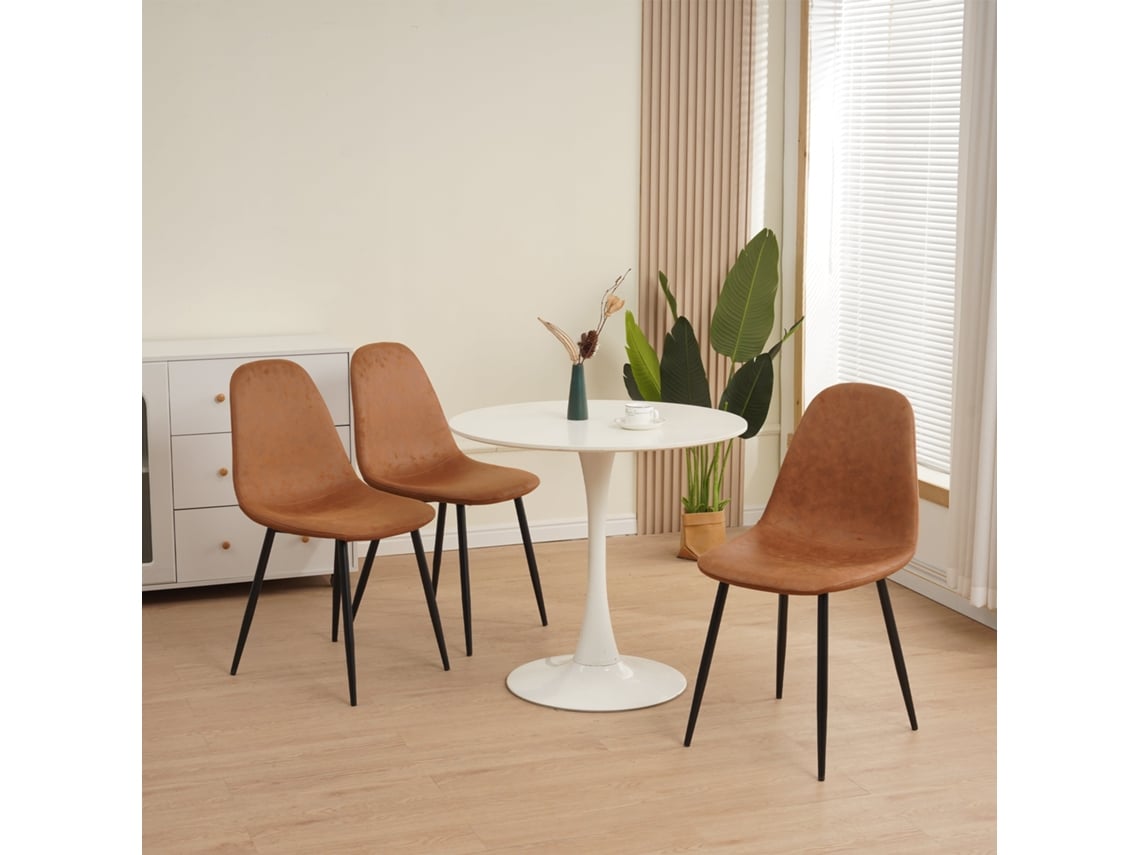 Juego De 4 Sillas De Comedor, Con Patas De Metal, Marrón