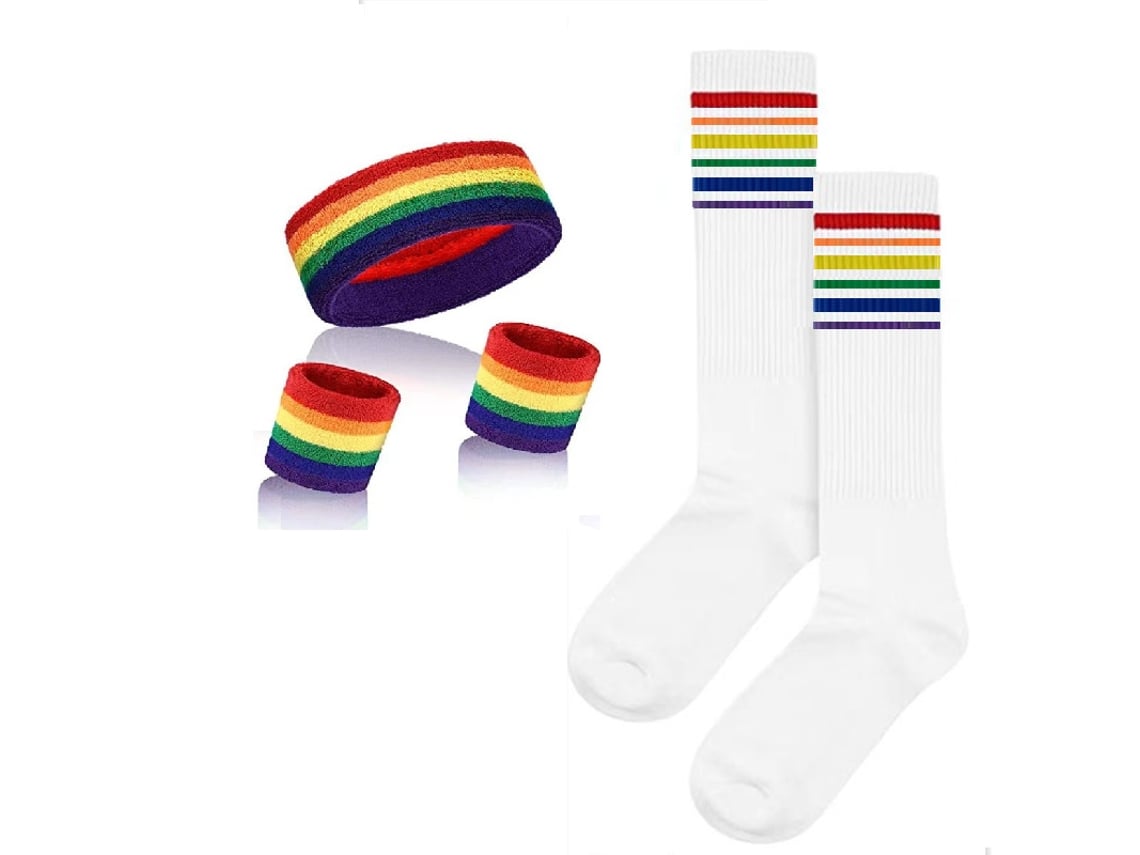 Conjunto completo Yuysan Rainbow de diademas elásticas y absorbentes del sudor, muñequeras y calcetines deportivos para gimnasio y running.