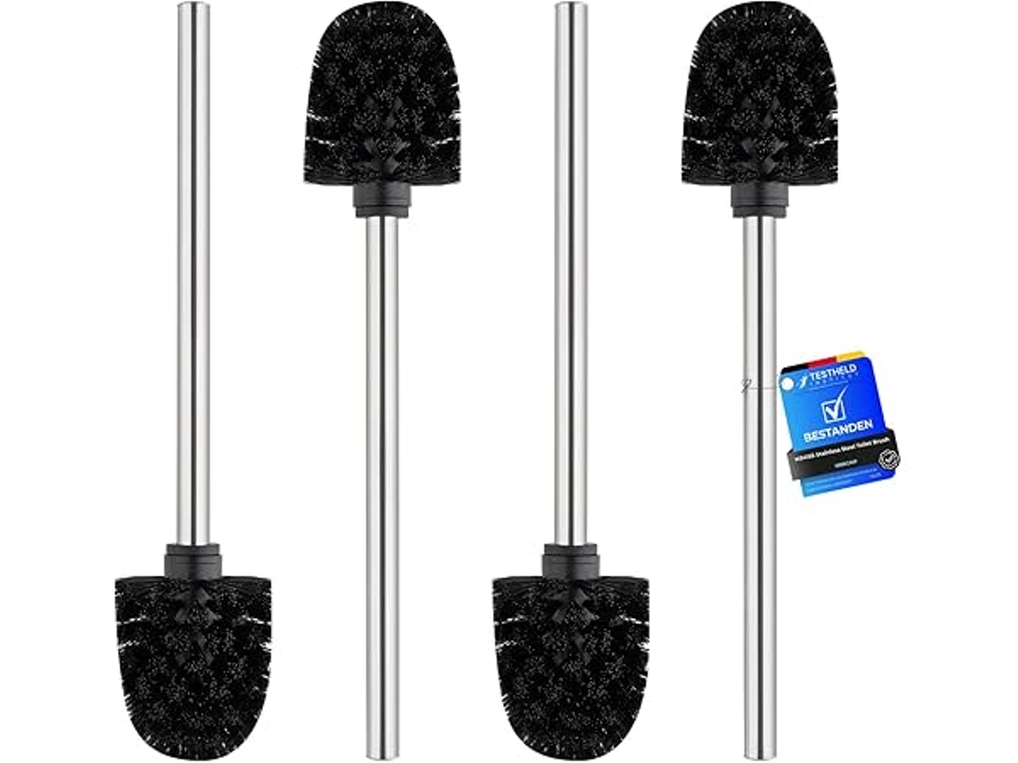 Juego De Cepillos Para Inodoro Clásicos (paquete De 4), Mango De Acero Inoxidable, Cepillo Negro De 8 Cm, Limpieza Eficaz, Uso Doméstico, Ex