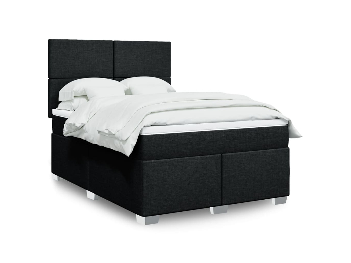 Cama Box Spring Con Colchón Tela Negro 140x200 Cm