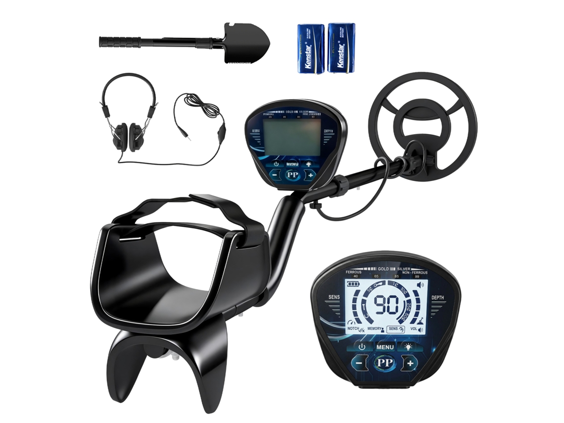 Detector de metales para adultos, resistente al agua IP68, pantalla LCD, 3 modos, con pala, 139x26x30 cm, negro. PMM CAPITALI
