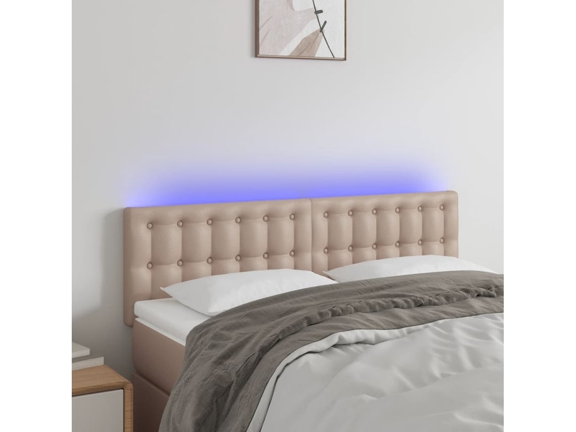Cabecero Con Led Cuero Sintético Color Capuchino 144x5x78/88 Cm