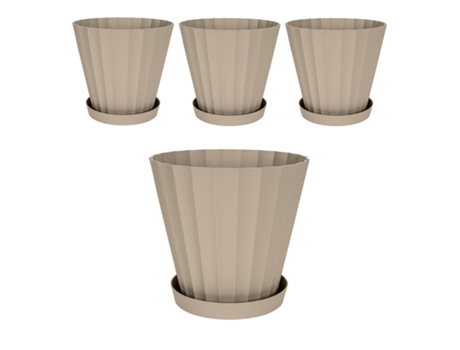Macetas para Plantas PLASTIKEN Redonda con Platos Incluidos (4 Un - 5L - Marrón - 22 x 22 x 20 cm)