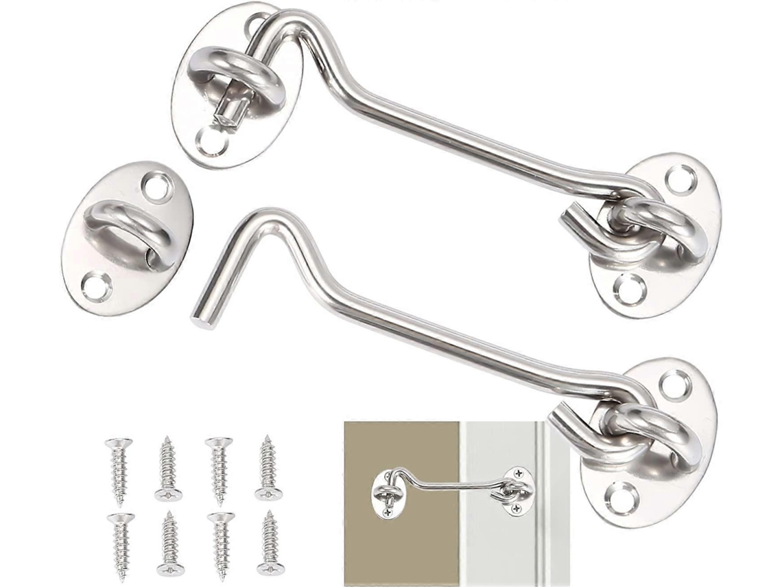 2 Ganchos De Cabina Acero Inoxidable Plata, Pestillos Para Puertas Y Ventanas, Con Tornillos De Montaje, 10cm