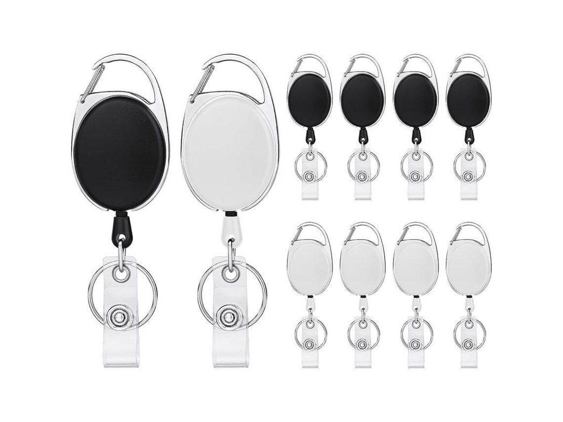 2026-10 Piezas Llavero Retráctil, Portatarjeta Con Clip Reel 2 En 1, Función De Cuerda Nylon Extensible Hasta 70cm