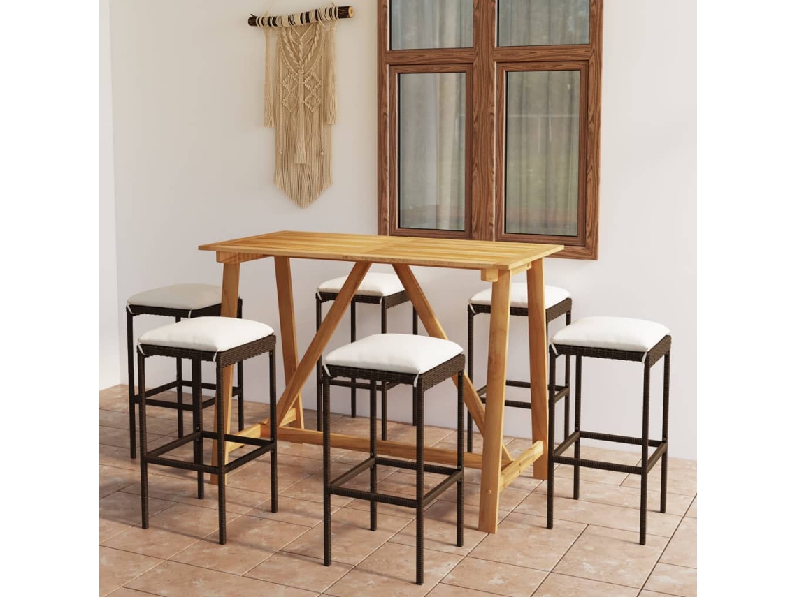 Juego de bar de jardín con cojines marrones, Dkd Home Decor