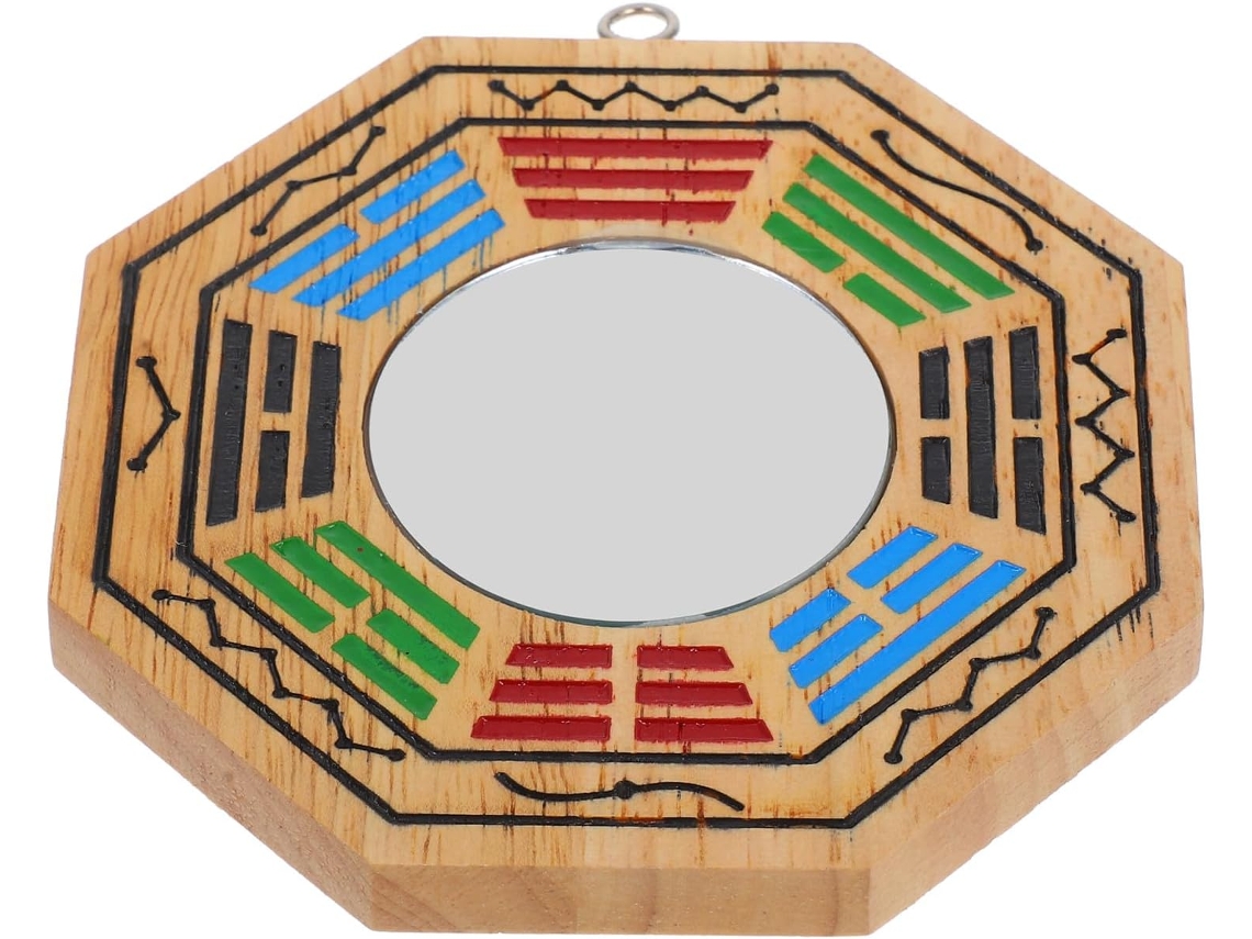 Espejo Bagua Madera Estilo Chino Adorno Auspicioso Decoración Paredes Hogar Templo Suerte Protección Feng Shui