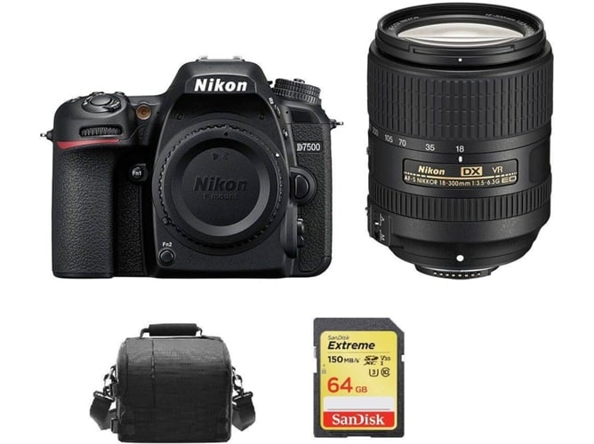Kit Cámara Réflex NIKON D7500 + AF-S 18-300mm F3.5-6.3G ED VR DX + 64GB SD