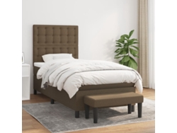 Cama Box Spring Con Colchón Tela Marrón Oscuro 90x190 Cm