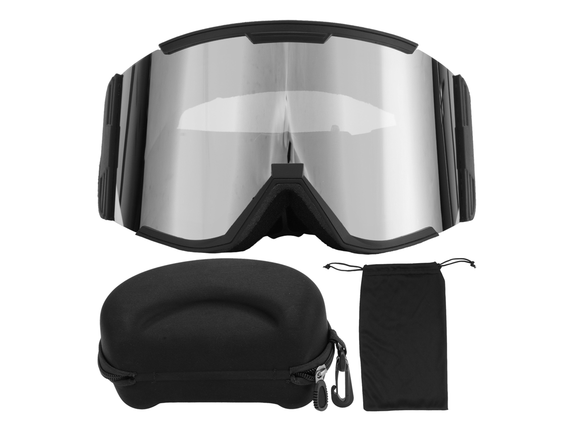Gafas De Esquí Adulto De Doble Capa Anti Niebla, Campo Amplio, Cilindricas, Antiparra, Para Escalada, Marco Negro, Lente Plateada