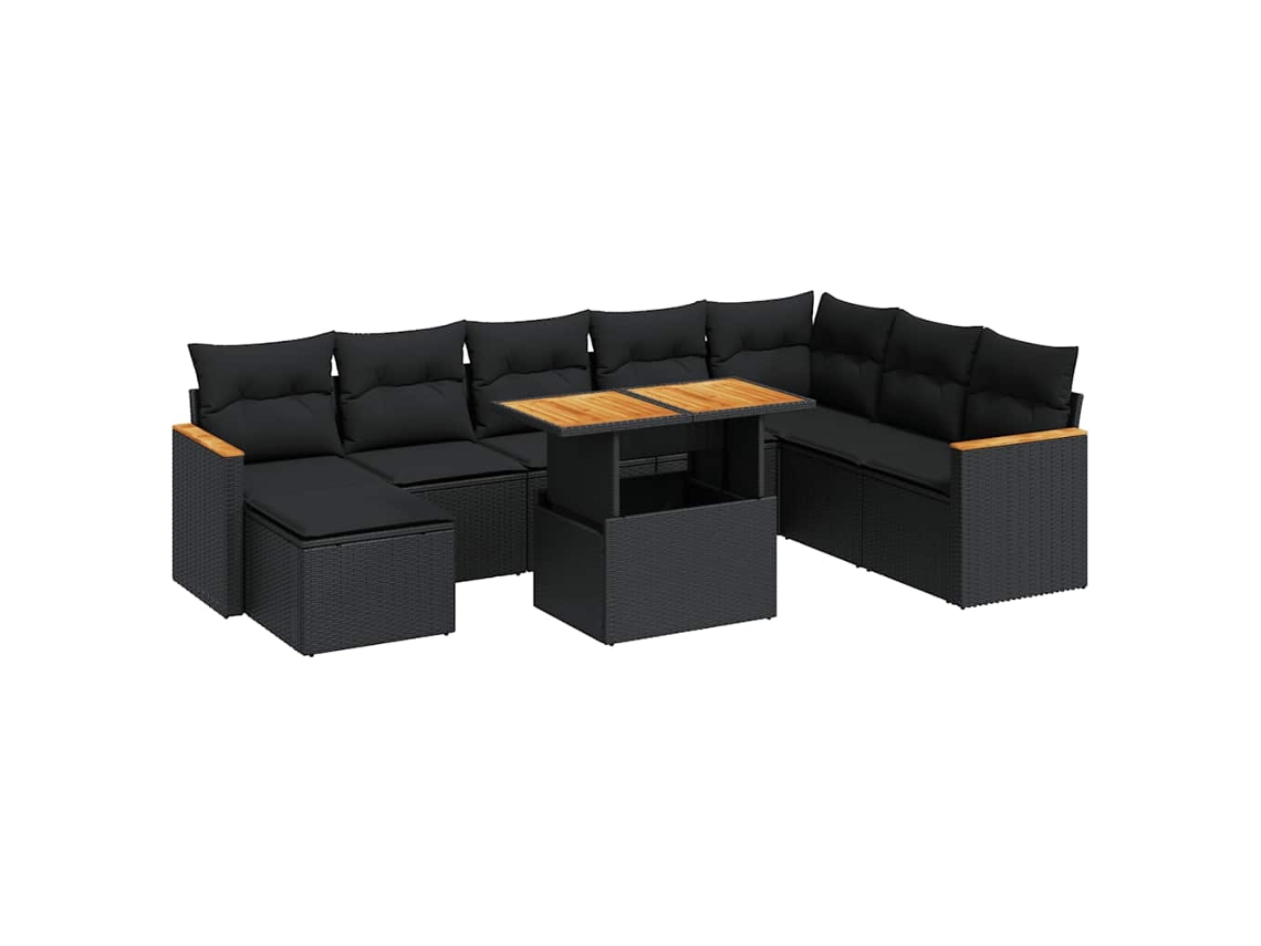 Maison Exclusive - Set Sofás Jardín Y Cojines 9 Pzas Ratán Sintético Acacia Negro