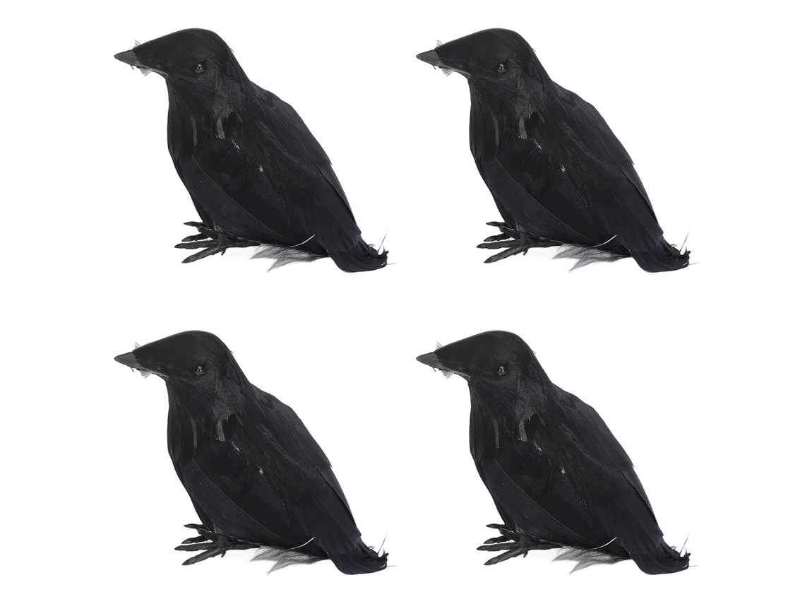 4 Piezas De Decoración De Cuervo De Halloween Con Plumas Sintéticas, Accesorios De Fotografía Para Escritorio Y Uso En Exteriores.