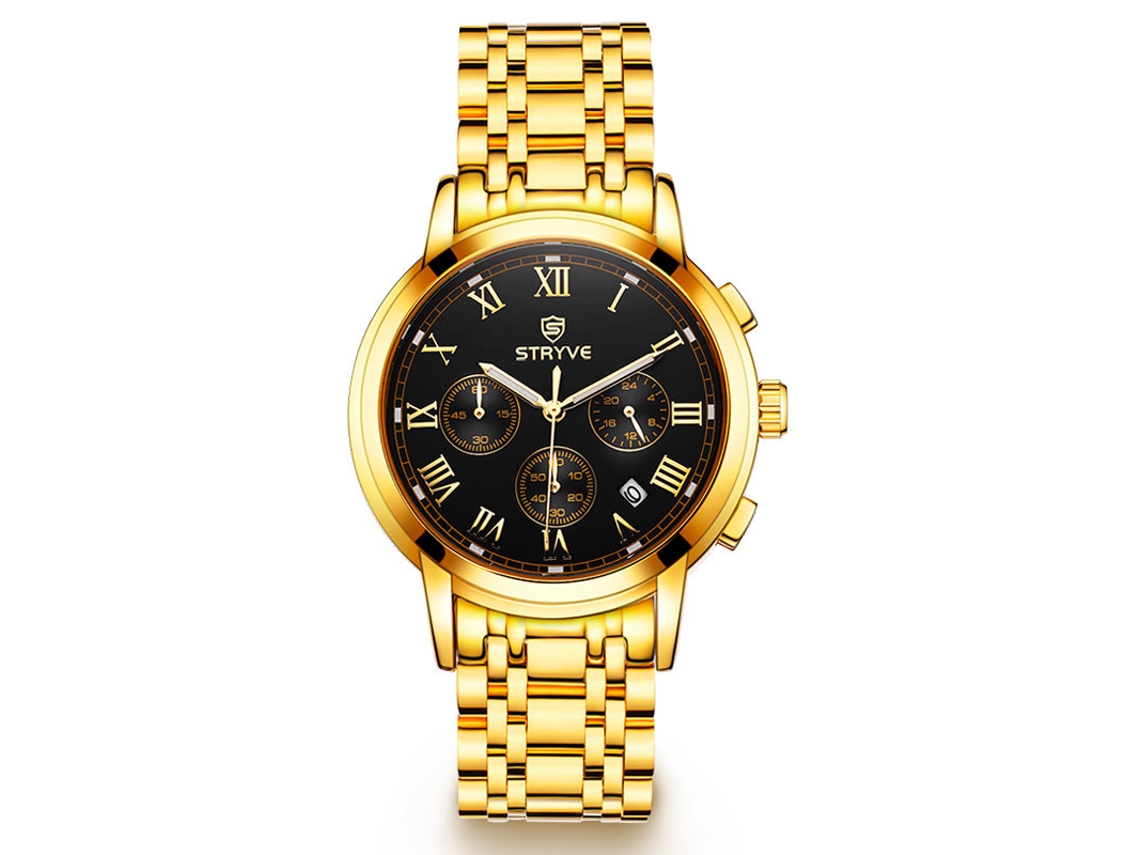 Reloj De Negocios Para Hombre (dorado Y Negro), Seis Manecillas, Calendario, Multifuncional.