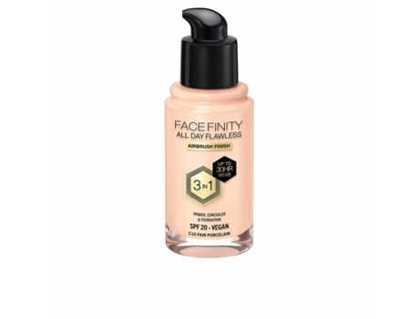 Base de Maquillaje Cremosa Max Factor Face Finity All Day Flawless 3 en 1 Spf 20 Nº C10 Fair porcelain 30 ml