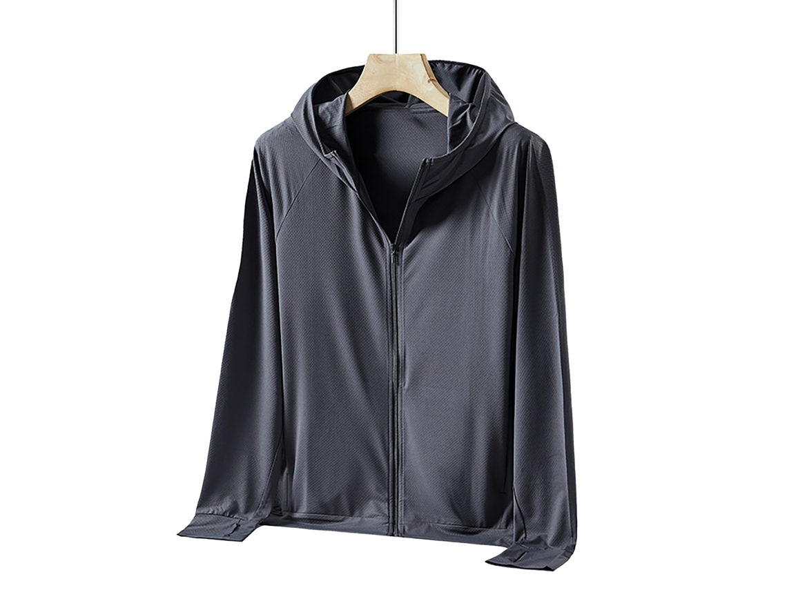 Chaqueta Ligera Para Hombre Con Protección Solar Upf 50+, Capucha Y Cremallera Completa, Manga Larga, Gris Oscuro, Talla L